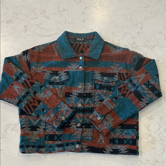 Women's Boho Aztec Western Pattern Button Up Jacket Shacket Large - Picture 7 of 16